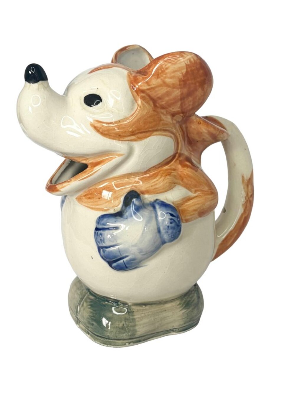 VTG 1930s 40s Mickey Mouse 7" Figural Pitcher Made in Japan Rare Orange Glaze